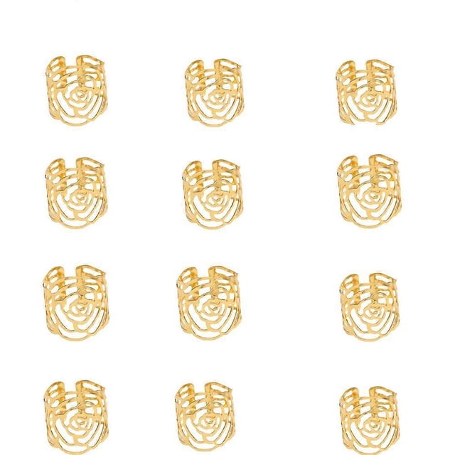Gold Napkin Ring 12PCS Christmas Napkin Holders Napkin Ring Napkin Rings Metal Openwork Napkin Holder Flower Pattern Ring Deco for Wedding, Banquet, D