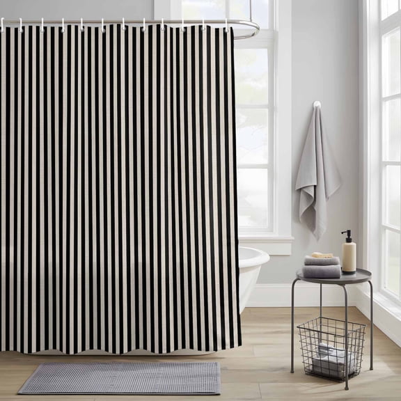 Bathroom Shower Curtain Abstract Black Vertical Stripes on Beige Waterproof Shower Curtains with Hooks, Modern Art Bath Curtains Bathtub Curtain Home Decor 36x72in