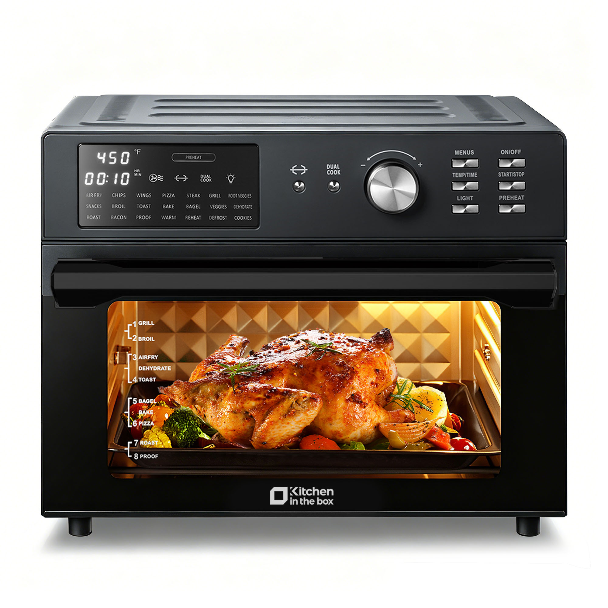 Kitchen in the Box 32QT Digital Air Fryer Toaster Oven Combo, 21-in-1 Convection Oven with Rotisserie & Dehydrate, Family-Size Countertop Oven with 6 Accessories, 1800W, Black