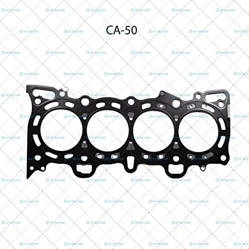 junta de cabeza motor tf victor para honda civic cx 1.6 1997 al 2000 — junta de cabeza azul TF VICTOR, vista centrada frontal de placa plana con cuatro orificios circulares para cilindros, orificios de pernos y conductos visibles; compatible con modelos Civic 1.6 1997–2000 y suele guardarse como repuesto en cajas de herramientas.