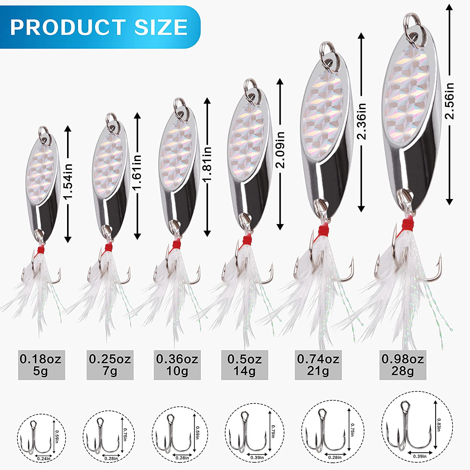 Fishing Spoon Lures Bass Metal Jigs, 5pcs Jigging Spoons with