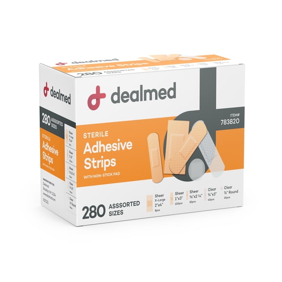 Dealmed Adhesive Bandage Assorted Variety Pack, Non-Stick Bandage Strips, Sterile, Minor Wounds, 280 Count (Pack of 1)