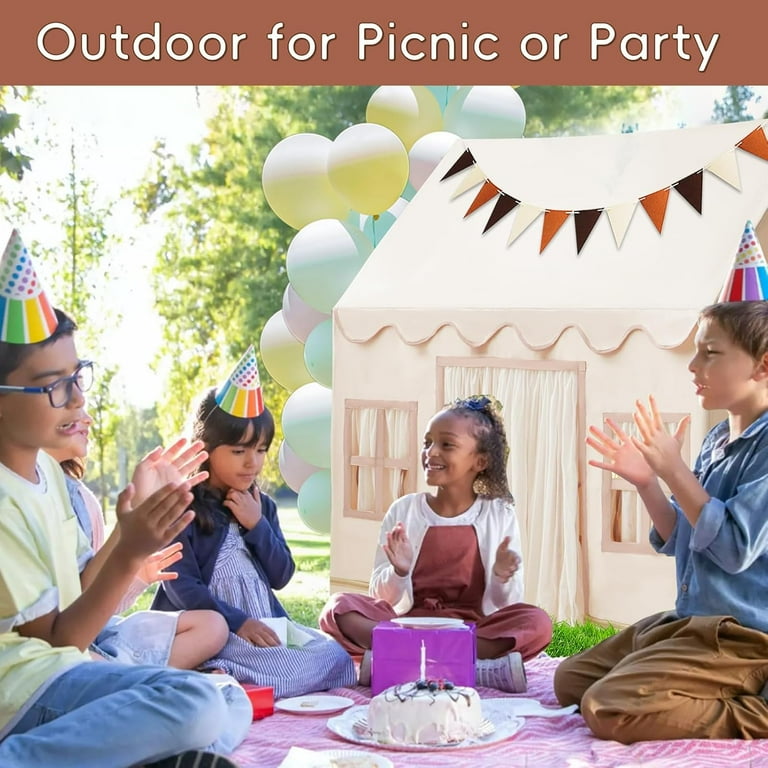 Play Tent with Padded Mat, Pennant Banners, Fairy Lights Cream