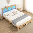 thumbnail image 2 of Ourlova Rattan Queen Bed Frame with Headboard Natural Bed Frames with LED Lights and Storage Headboard Solid Wood Legs Noise Free No Box Spring Needed Easy Assembly, 2 of 8