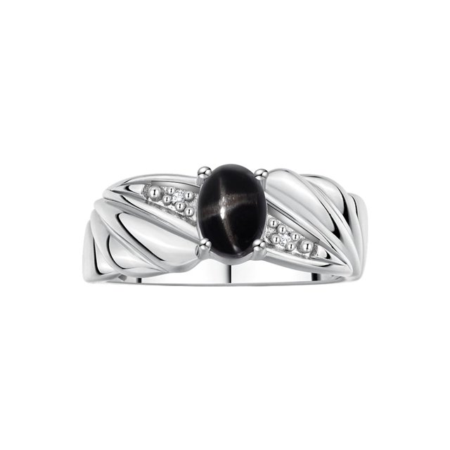 RYLOS Bagues pour Femmes Bague Aile d'Ange en Or Blanc 14K Pierre de Naissance Pierre Précieuse 7X5MM et Diamants Saphir Étoilé Noir Bijoux pour Femmes Taille 9