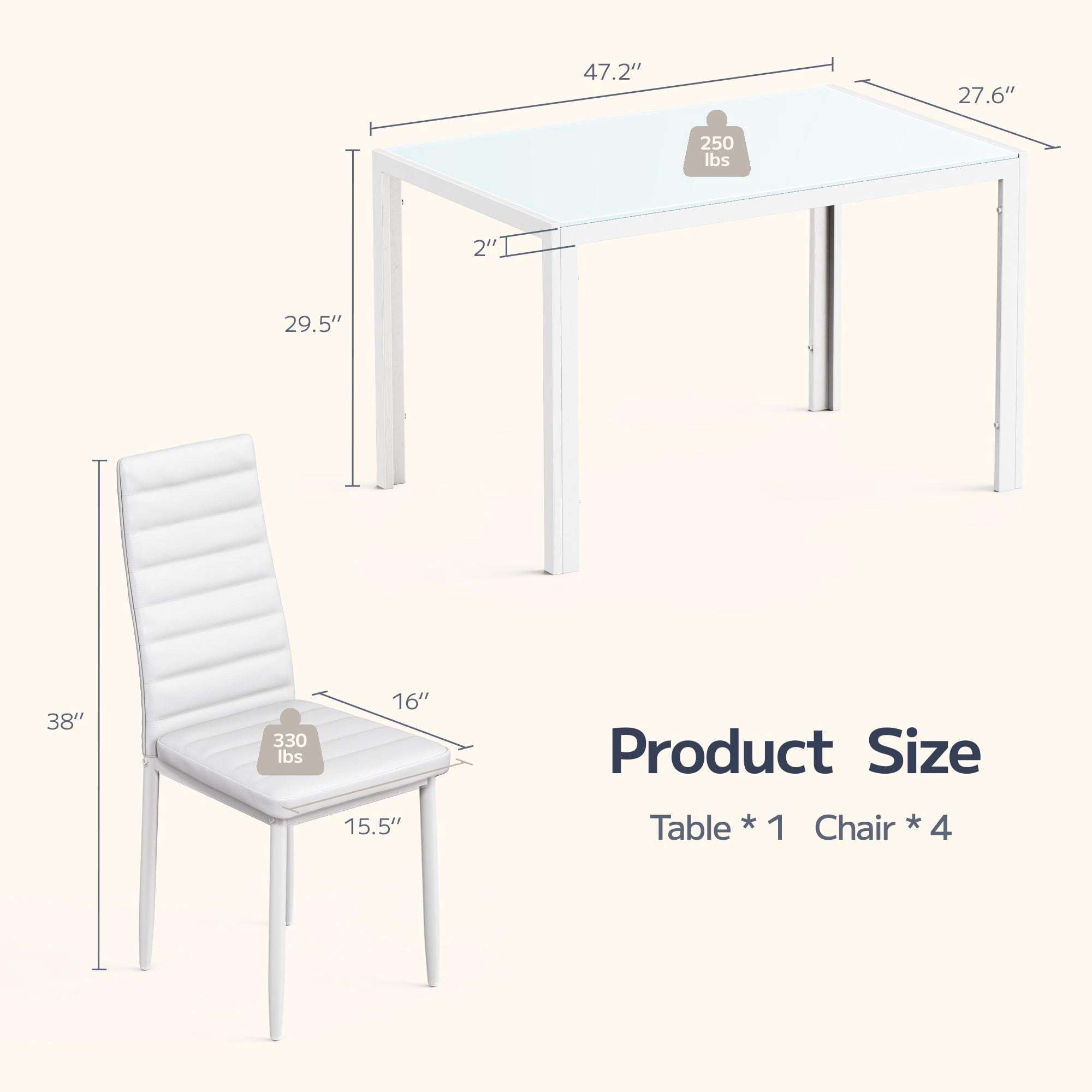 Dining Table Set for 4,Asofer Home Kitchen Glass Dining Set with 4 PU Leather Chairs, Modern Thick Tempered Glass Table, White