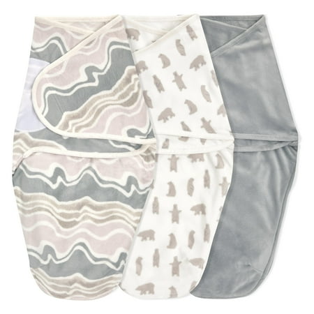 aden + anais Essentials Wrap Swaddles, Super Soft Minky, Little Woods,Grey, Unisex, Newborn, 0-3 Mo, 3-Pack