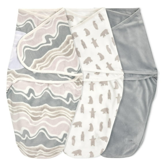 aden anais Essentials Wrap Swaddles, Super Soft Minky, Little Woods,Grey, Unisex, Newborn, 0-3 Mo, 3-Pack