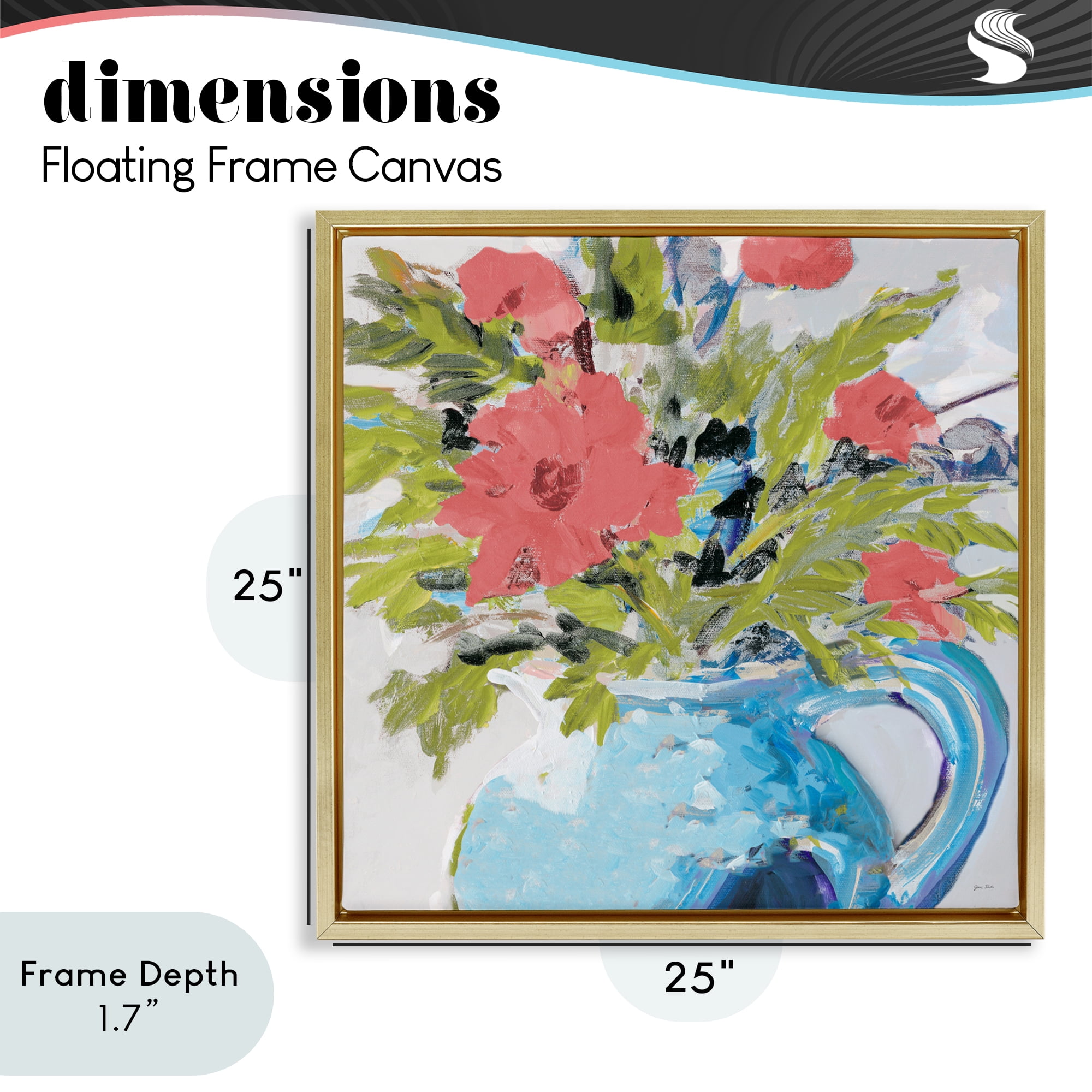 Stupell Industries Daisies in Blue Vase Gold Framed Floater Canvas Wall Art, design by Jane Slivka