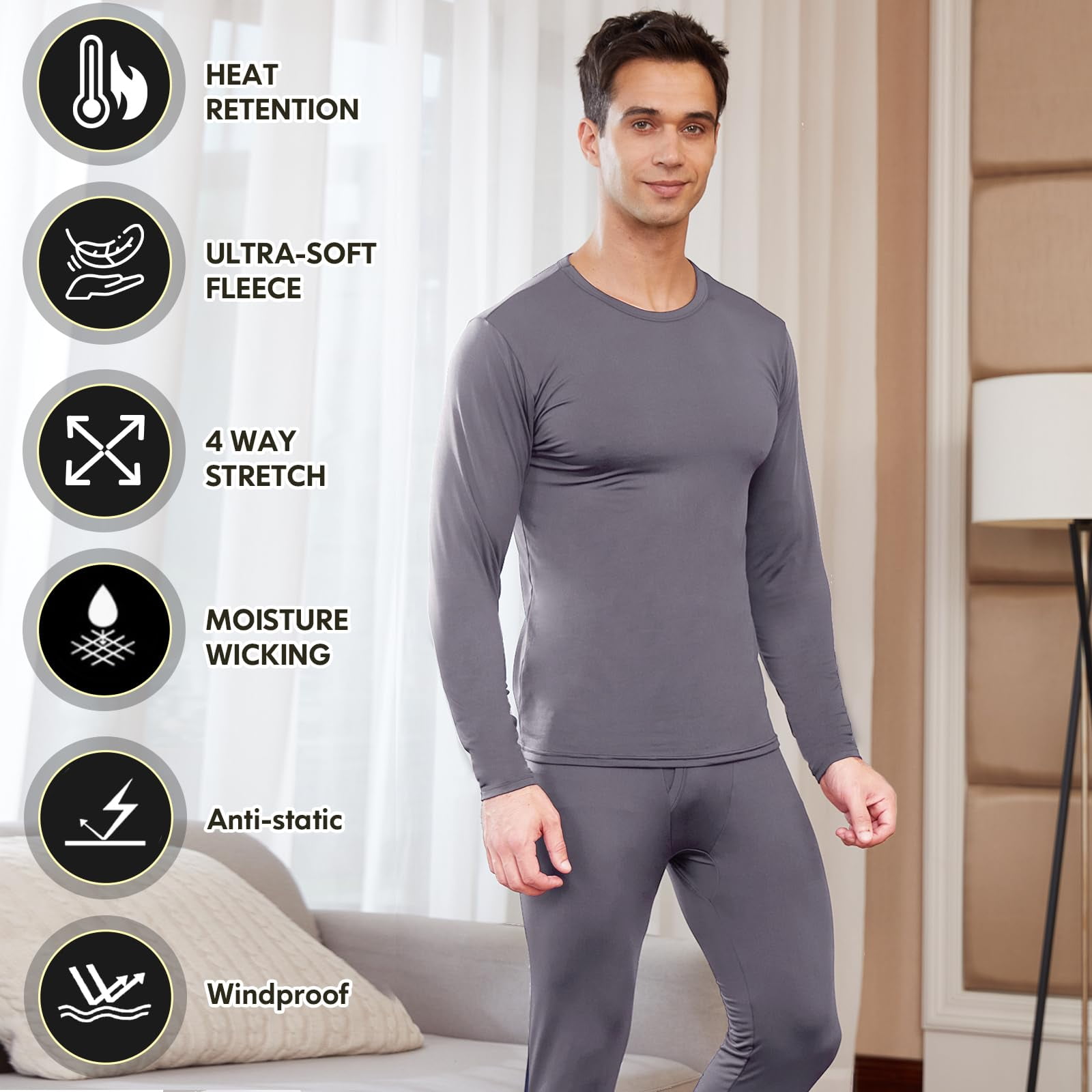 CL convallaria Thermal Underwear for Men, Ultra Soft Long Johns Fleece  Lined Base Layer Cold Weather Top and Bottom Set 