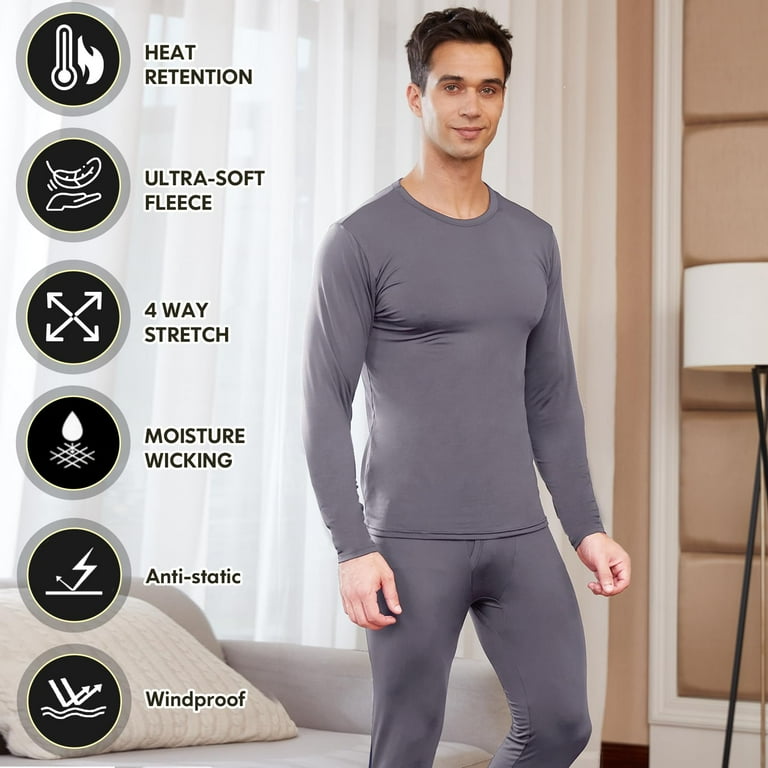 CL convallaria Thermal Underwear for Men Ultra Soft Long Johns Fleece Lined Base Layer Cold Weather Top and Bottom Set Walmart
