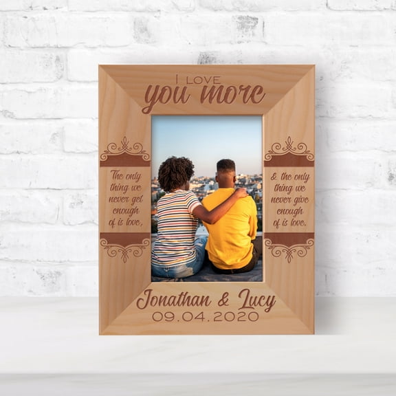 I Love You More Personalized Wooden Frame 3 1/2" x 5" Brown (Vertical)