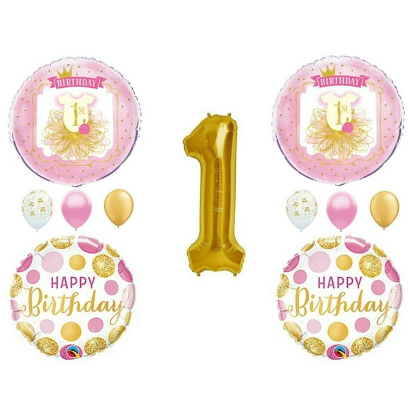 Ballerina Tutu First 1st Birthday balloons Decoration Pink Gold Polka Dots