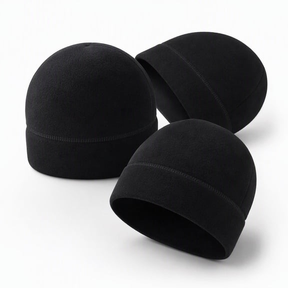 YEMNPIOS 3 Pack Warm Thick Windproof Fleece Winter Outdoor Beanie Hat Unisex Adult Black
