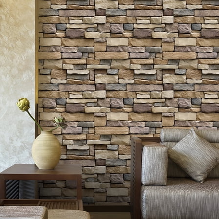 SELIVO Brick Wallpaper Peel and Stick Modern Stone Contact Paper Backsplash Self-Adhesive Wall Paper Kitchen Bedroom Accent Wall Brown Beige Removable Wallpaper 45*100cm Brick Wallpaper