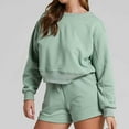 thumbnail image 5 of Besolor Women's Casual 2 Piece Outfits Crewneck Long Sleeve Sweatshirt and Shorts Lounge Sets Sweatsuit with Pockets, 5 of 9