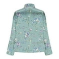 thumbnail image 4 of Uootdi Women's Floral Print Satin Cowl Neck Long Sleeve Shirts Dressy Business Office Loose Elegant Blouses Baggy Fit Blouses Beach Vacation Wear Gift, 4 of 5
