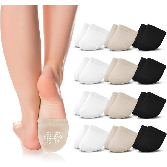 12 Pairs of Toe Topper Liner No Show Invisible Non-Skid Half Seamless Mule Socks for Women (Neutral Tone)