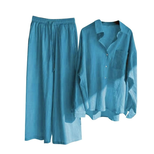 Chemise Décontractée Rétro en Coton Grande Taille pour Femmes, Taille Haute, Ample, avec Poches, Pantalon Long