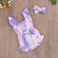thumbnail image 3 of Summer 2Pcs Newborn Baby Girls Outfits Sleeveless Gradient Ruffled Romper + Headband Clothes Set, 3 of 4
