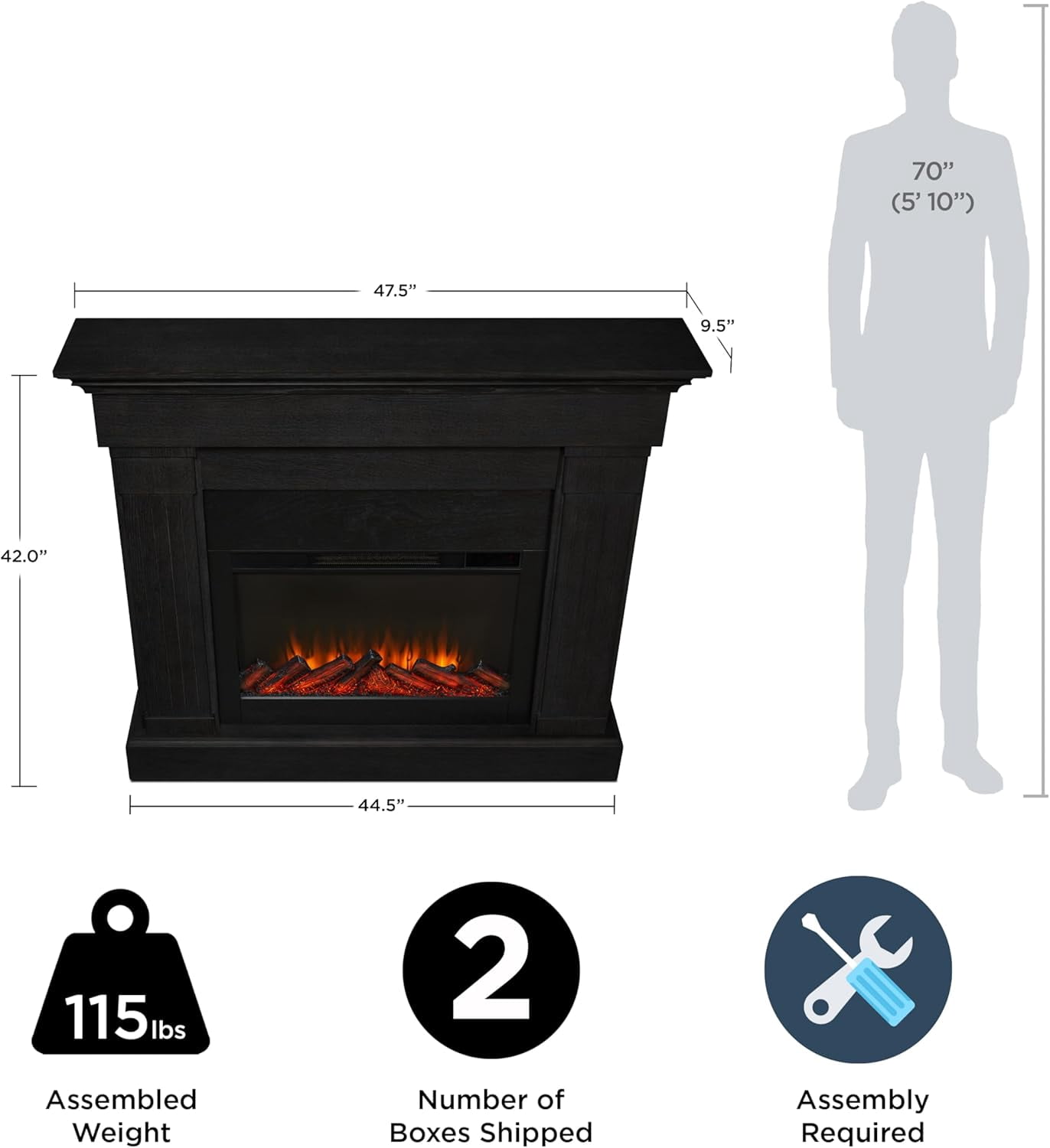Real Flame Crawford 48" Slim Electric Fireplace in Black