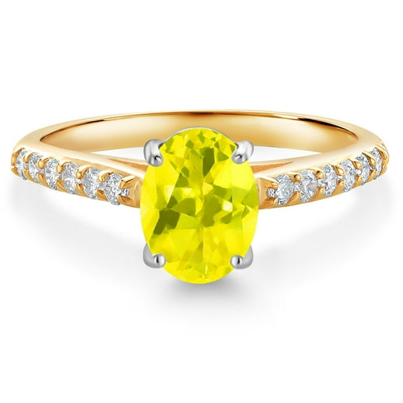 Gem Stone King 10K Yellow and White Gold Canary Mystic Topaz and White Lab Grown Diamond Engagement Ring for Women (1.74 Cttw, Oval 8X6MM, Gemstone Birthstone, Size 9)