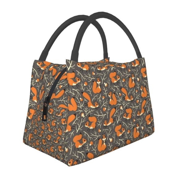 Vsdgher Fox And Mushroom Print Insulated Reusable Bags with Sturdy Zipper and Handles, Foldable Totes for Hot or Cold Food Bring or Delivery
