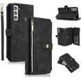 thumbnail image 7 of Crossbody Wallet Case for Samsung Galaxy S21 5G, 9 Card Slots Adjustable Crossbody Zipper Cover Detachable Lanyard Strap Flip Case with Hand Strap Kickstand Case - Black, 7 of 7