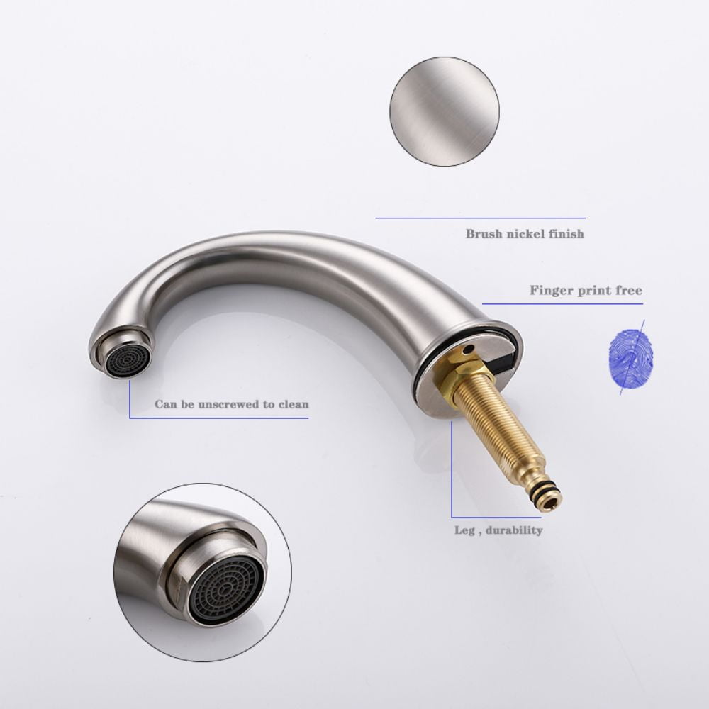 Brushed Nickel Widespread Bathroom Faucet, Waterfall Bathroom Faucets for Sink 3 Hole, 2-Handles Modern Vanity Faucet with Pop Up Drain Assembly