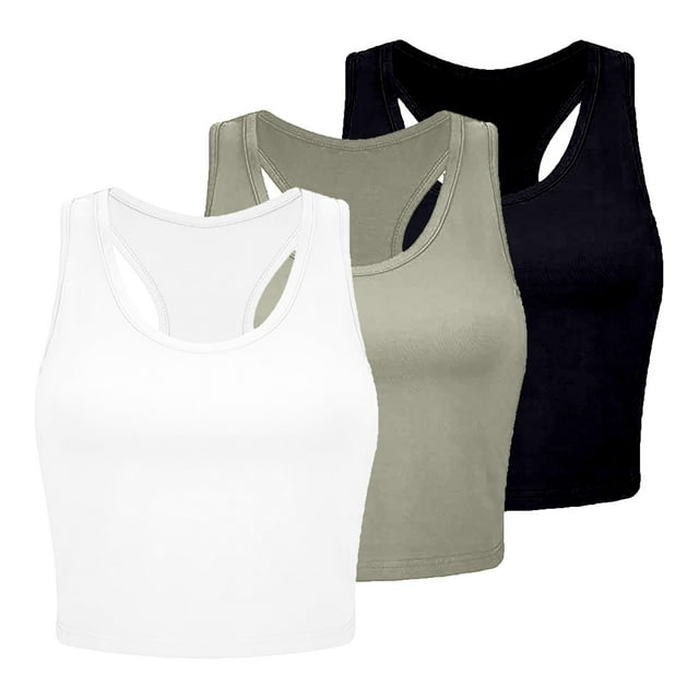 Women's 3-Piece Ribbed Seamless Workout Exercise Tank Tops - Sleeveless, for Yoga and Daily/Casual/Beach, Multiple Sizes