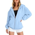 thumbnail image 2 of Nestiefly Womens Zip Up Hoodies 2026 Oversized Casual Long Sleeve Zipper Sweatshirts Fall Winter Comfy Fashion Jackets with Pockets Light Blue S, 2 of 5