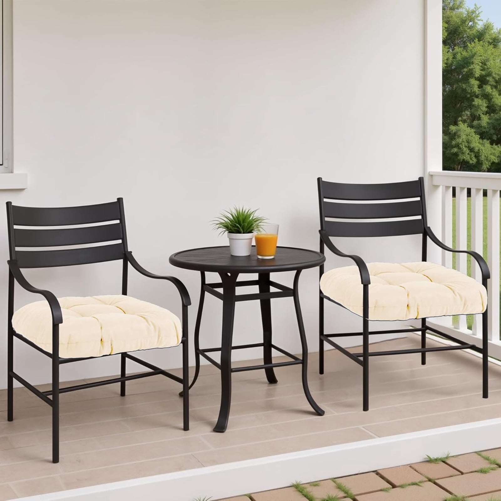 Djiypn Water-Repellent Outdoor Chair Cushions Set of 2, 19"X19" Patio Chair Cushions with High Elasticity PP Cotton, Tufted Seat Cushions for Outdoor Furniture, Thick Patio Cushions