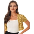 thumbnail image 5 of Zaldita Womens Sequin Jacket Open Front Blazer Casual Short Sleeve Bolero Shrug Cardigan Coat Gold One Size, 5 of 7