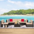 thumbnail image 5 of Walsunny 7 Pieces Patio Furniture Sets Outdoor All-Weather Sectional Patio Sofa Set PE Rattan Manual Weaving Wicker Patio Conversation Set Beige, 5 of 8