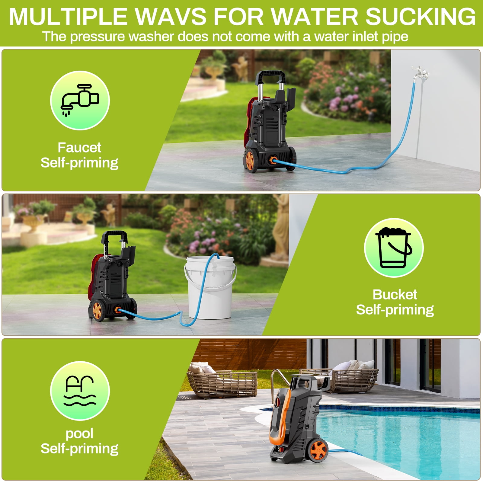 Pirecart Electric Pressure Washer 2700 PSI 1.7 GPM with Telescopic Handle, 4 Nozzles, Foam Cannon, 23ft Outlet Hose, High Pressure Washer for Cars, Decks, Driveways, Home, Patios.