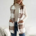 thumbnail image 2 of Dezsed Women'S Winter Checkered Pocket Color-Blocked Button Jacket Top Khaki XXL, 2 of 8