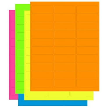 Assorted Fluorescent Address Labels | 5 Colors - Green, Orange, Blue, Yellow and Pink | 5 Sheets of Each Color | 1" x 2-5/8" - 30 Per Page | 750 Labels