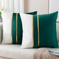 thumbnail image 3 of Juego de 2 fundas de almohada decorativas de terciopelo, parches blancos y verdes oscuros con fundas de almohada de cuero dorado, cojín de 18 × 18 pulgadas, 3 of 5