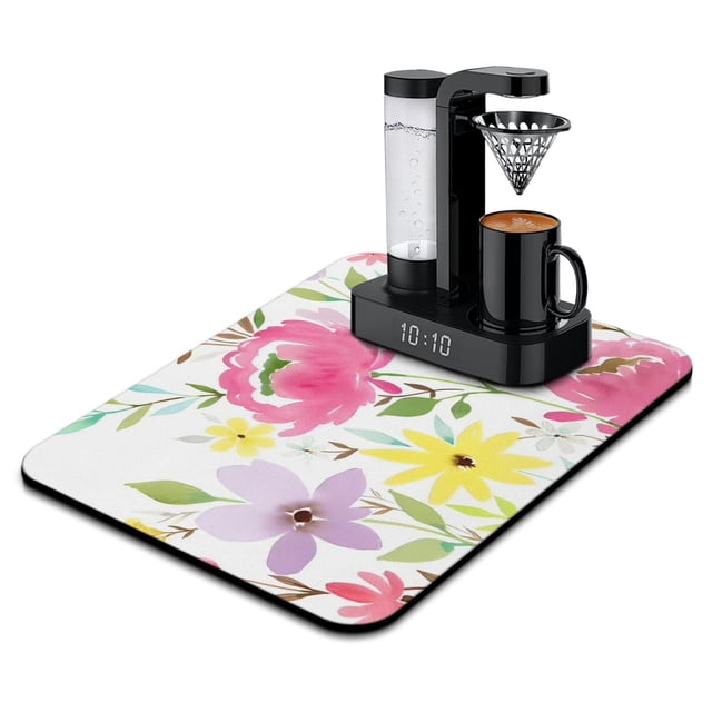 Floral Watercolor Microfiber Dish Drying Mat – 18x24 Inches, High-Absorbency, Ideal for Kitchen Countertops