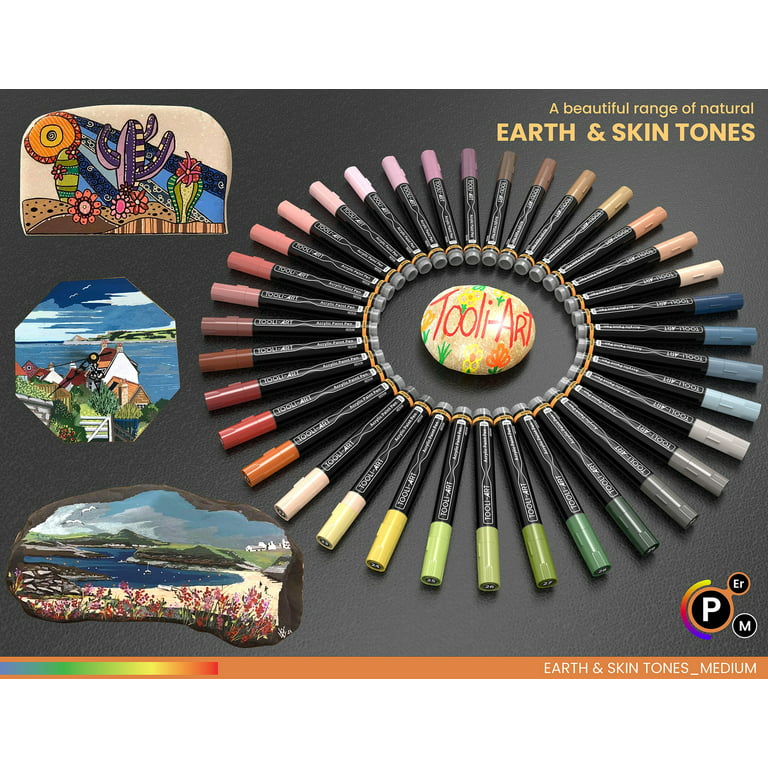 36 Acrylic Paint Pens Skin and Earth Tones Marker Set 3mm Medium Tip for Rock Painting, Canvas, Most surfaces. Non-Toxic, Quick Dry