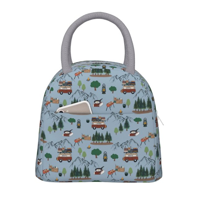 Fotbe Camping Caravan Bolsa de Almuerzo con Estampado, Lonchera Aislada, Contenedor de Comida Reutilizable Tipo Cooler a Prueba de Fugas