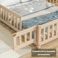 thumbnail image 3 of Bellemave Full Size Floor Bed with House-shaped Headboard and Fence Full Wood Floor Bed Frame with Guardrails and Door Montessori House Bed, Natural, 3 of 12