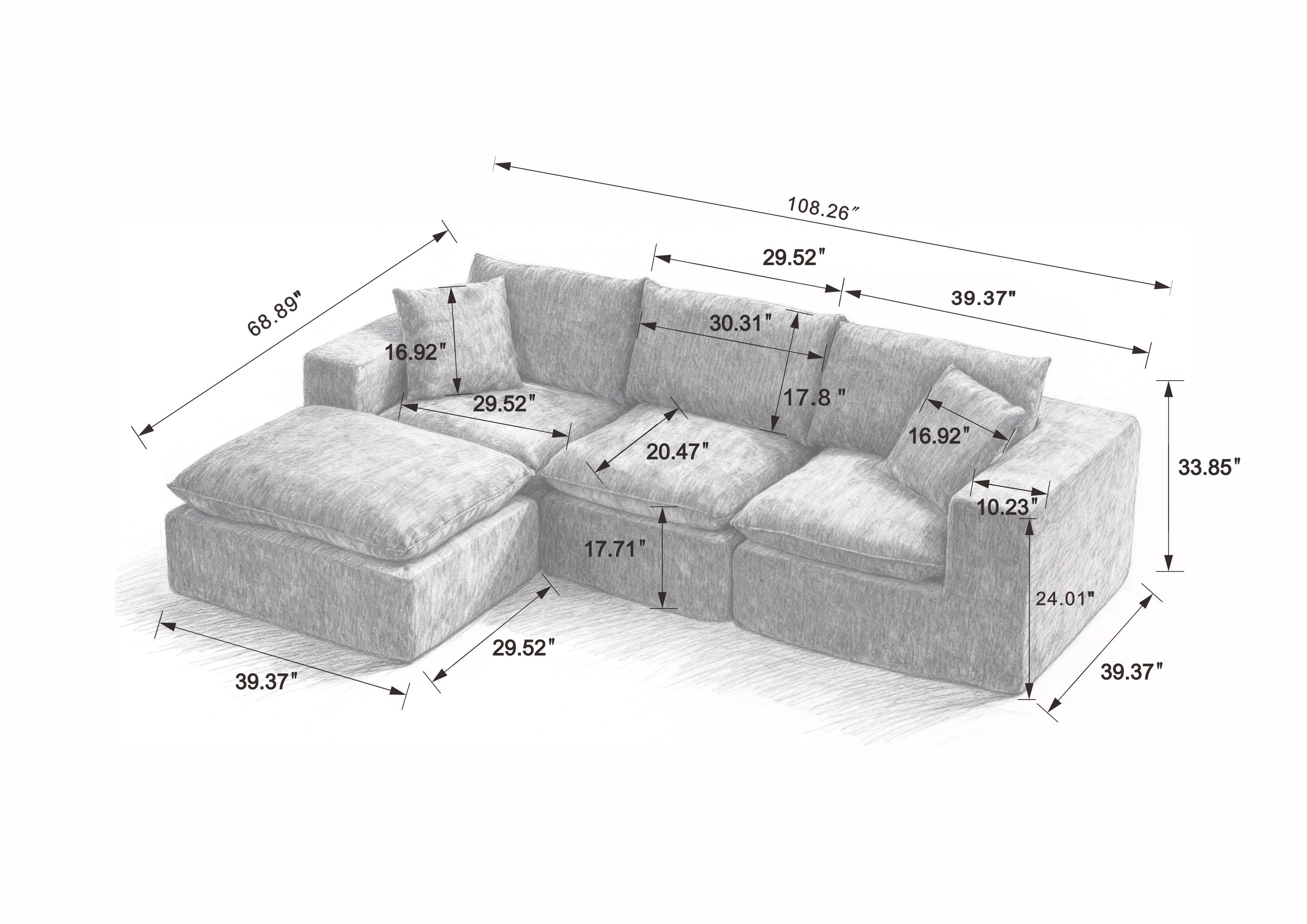 MAYEERTY Modern Modular Chenille Sofa, Black Cloud-Soft Sectional Couch for Living Room