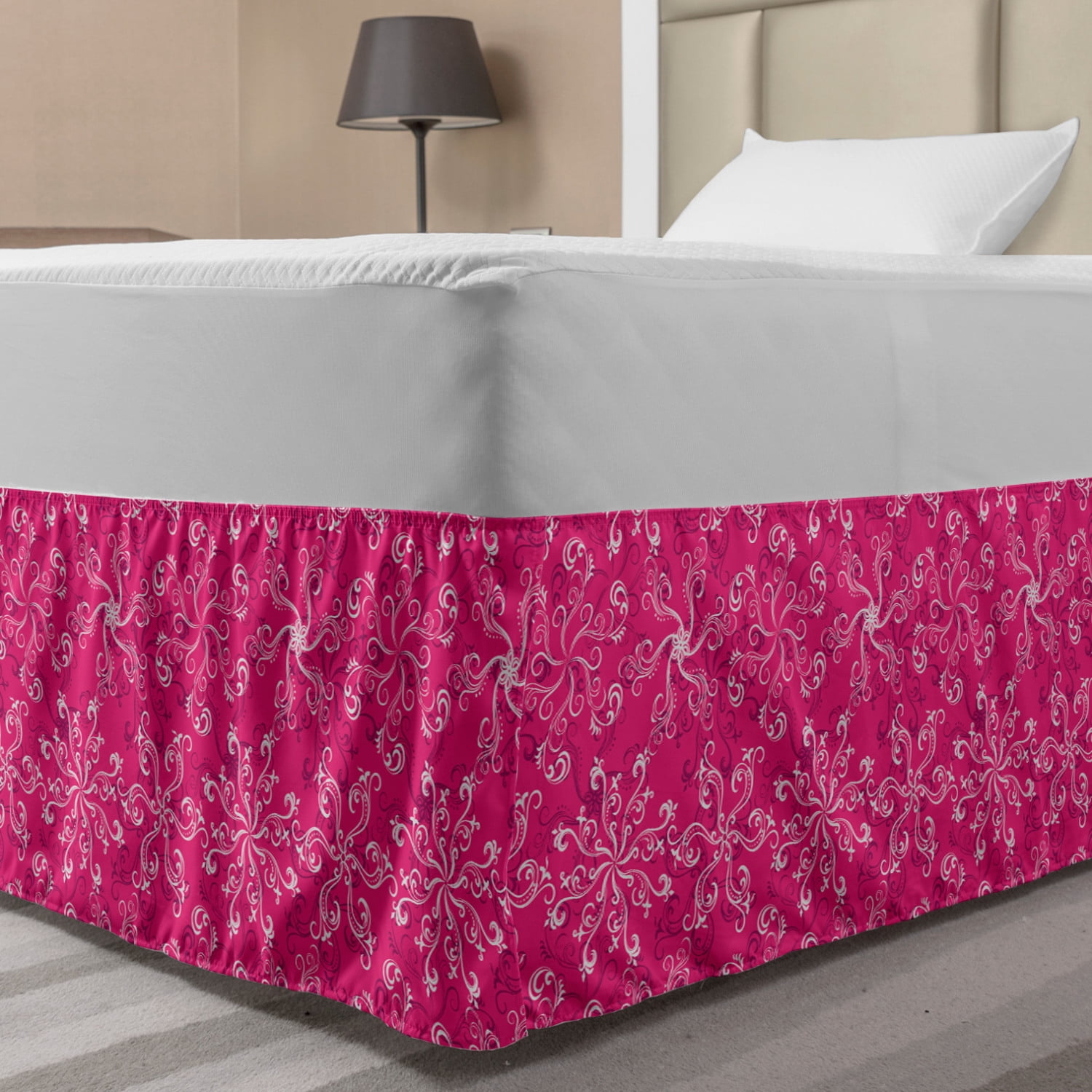 Hot Pink Bed Skirt, Floral Arrangement Pattern on Hot Pink Background