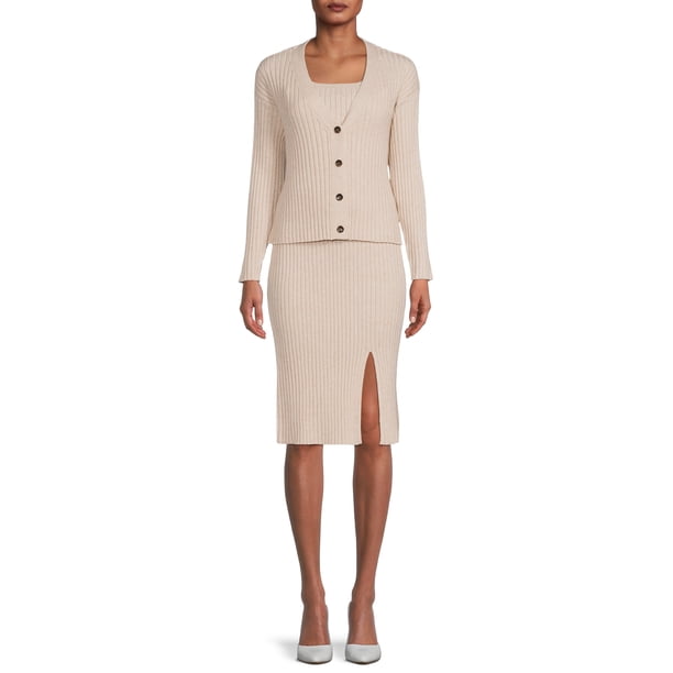 Plus Size Ruched Cami Top and Mini Skirt Set with Drawstring and Cardigan