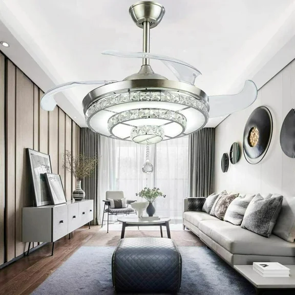 AFANQI 42" Crystal Invisible Ceiling Fan Light Remote Control Home Chandelier Lamp