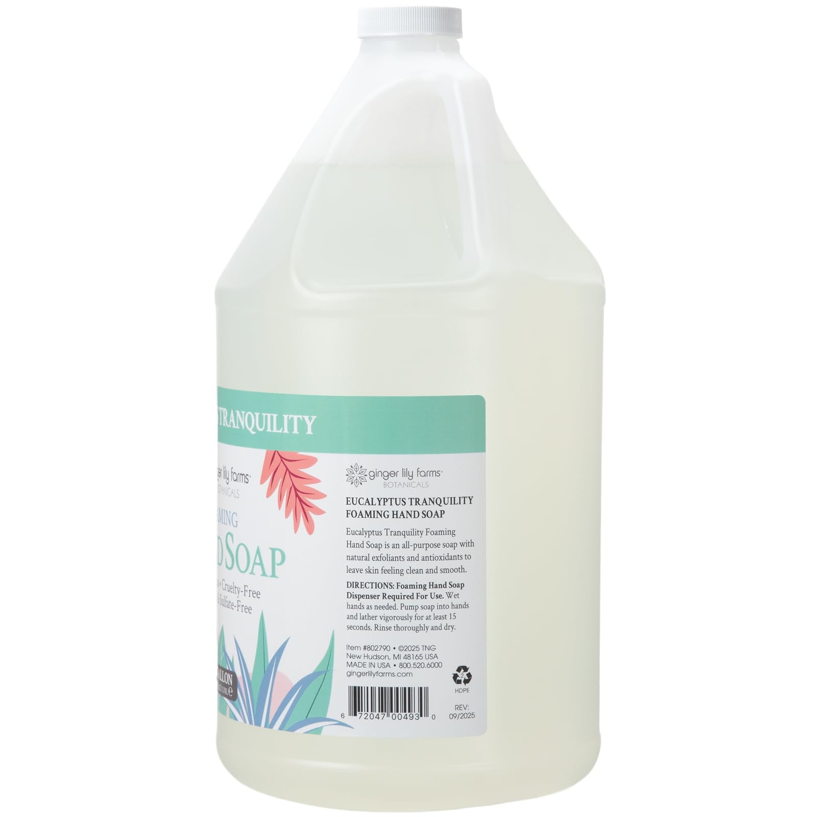 Ginger Lily Farms Botanicals All-Purpose Foaming Hand Soap Refill, 100% Vegan & Cruelty-Free, Eucalyptus Tranquility Scent, 1 Gallon (128 fl oz)