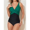 thumbnail image 3 of Tummy Control Swimsuits for Women Slimming One Piece Bathing Suit Modest Padded Ruched Push Up Long Torso Curvy Shapewear V Neck Criss Cross Swimming Suits Full Coverage Swimwear (Black), 3 of 6