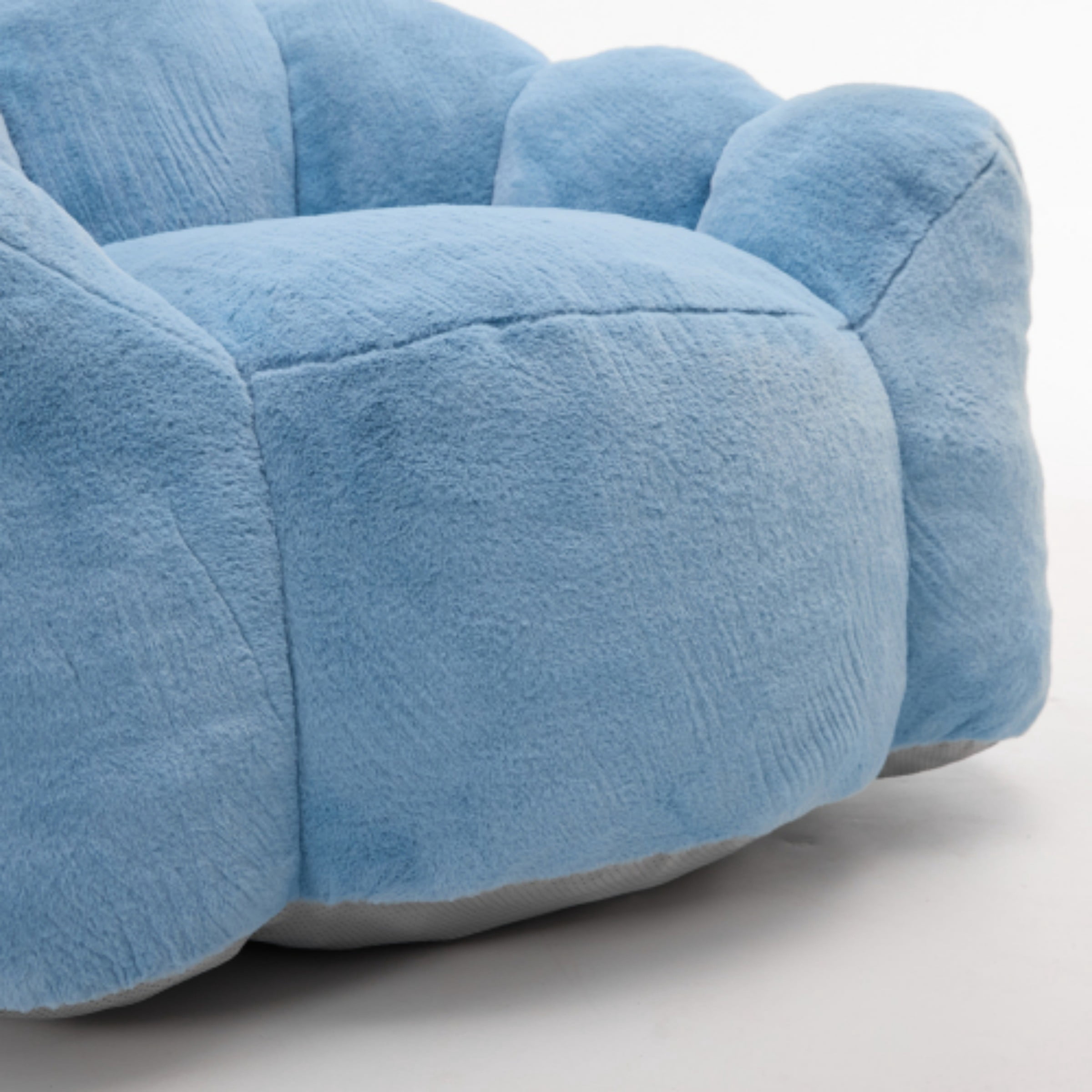 Lotus Bean Bag Sofa Chair for Adults, Memory Foam Lounge Chair with Pull Ring, Lazy Floor Sofa for Living Room Bedroom, Blue