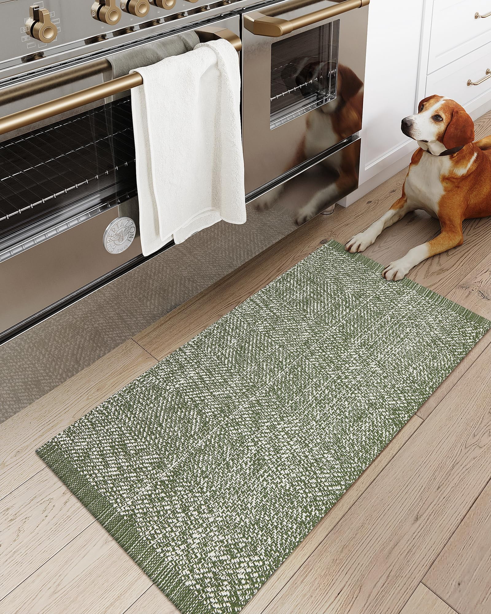 SUNDEREY 2'x3' Washable Bedroom Rug,2x3ft Bohemian Entryway Rug Front Door Mat Cotton Reversible Kitchen Mat Indoor Throw Rug Farmhouse Carpet for Foyer Front Porch Decor,Green